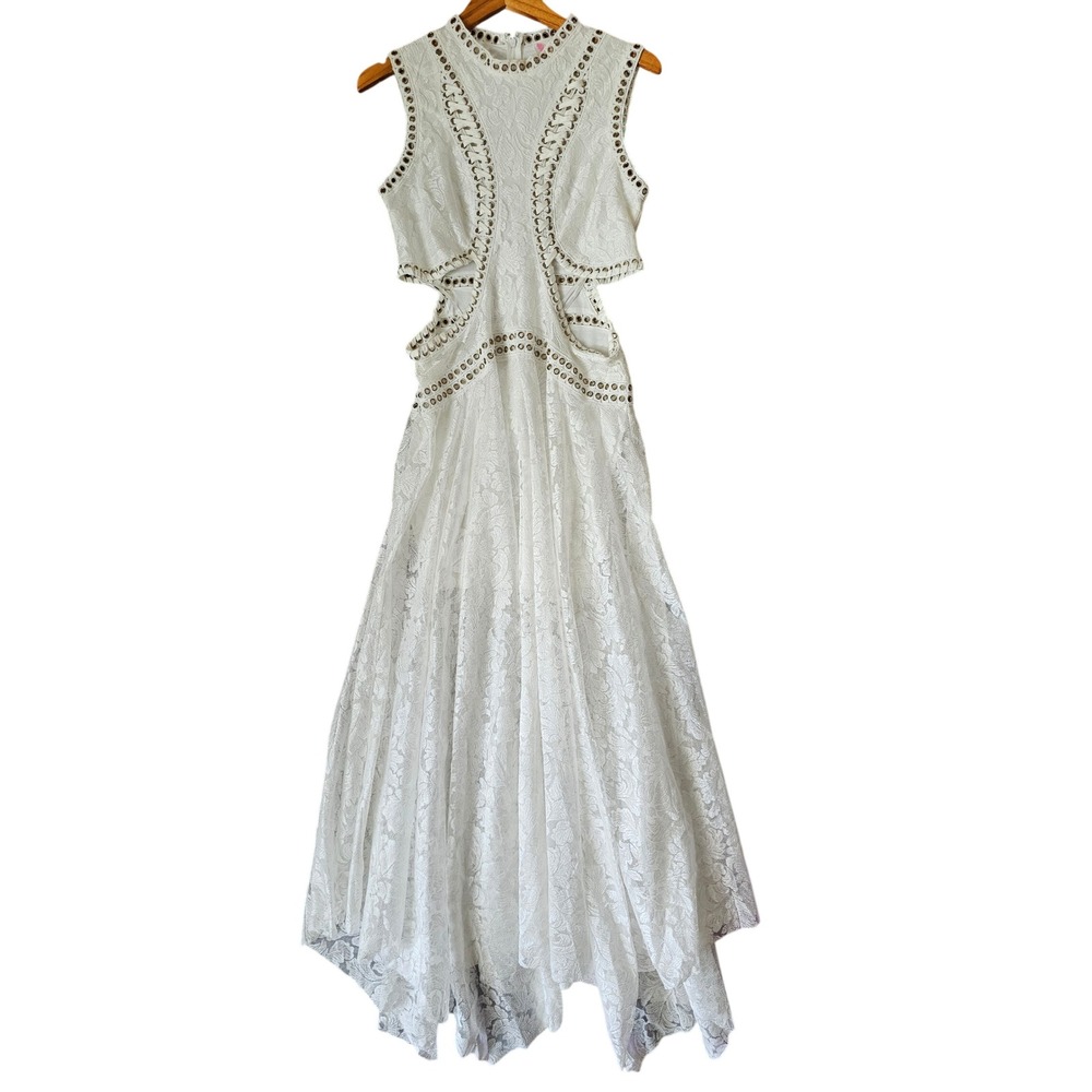 White Lace Maxi Dress with Stud Detailing - Picture 2 of 8